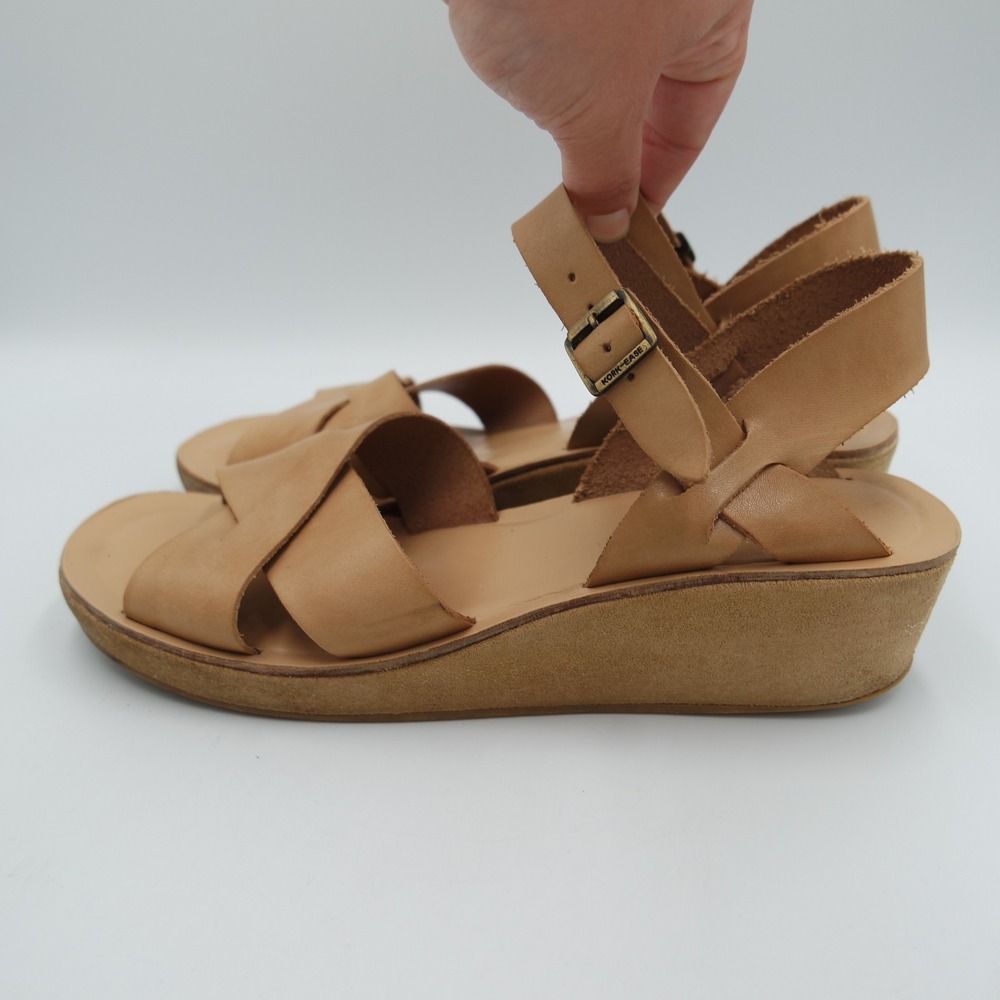 Kork-Ease Myrna Womens Tan Leather Low Wedge Sandals Size 7 Boho Artisan Granola